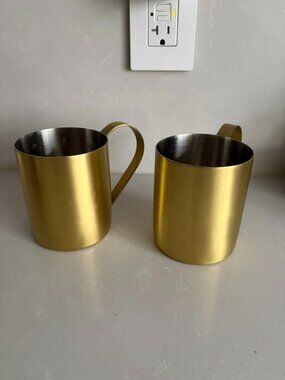 Crate & Barrel Stainless Steel Mugs with Gold Finish Set of 2